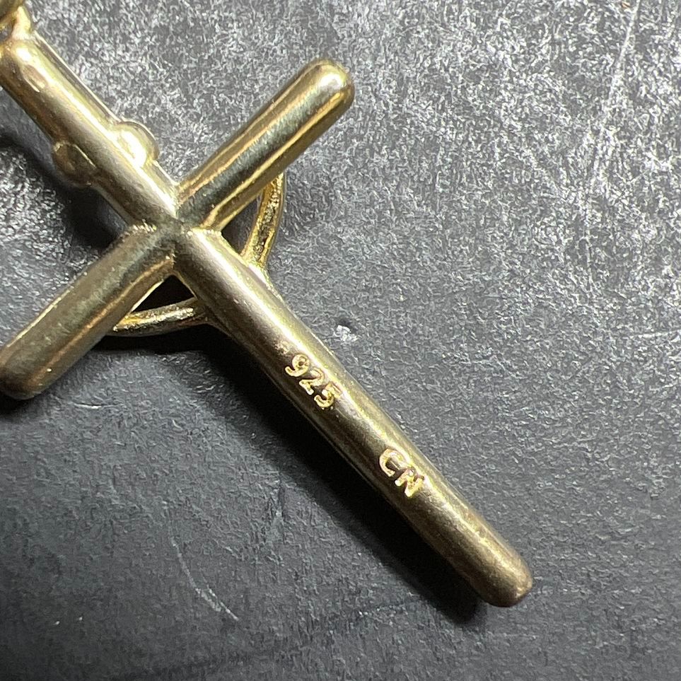 925 Sterling Silver Cross & Religious Charm Necklace Gold tone