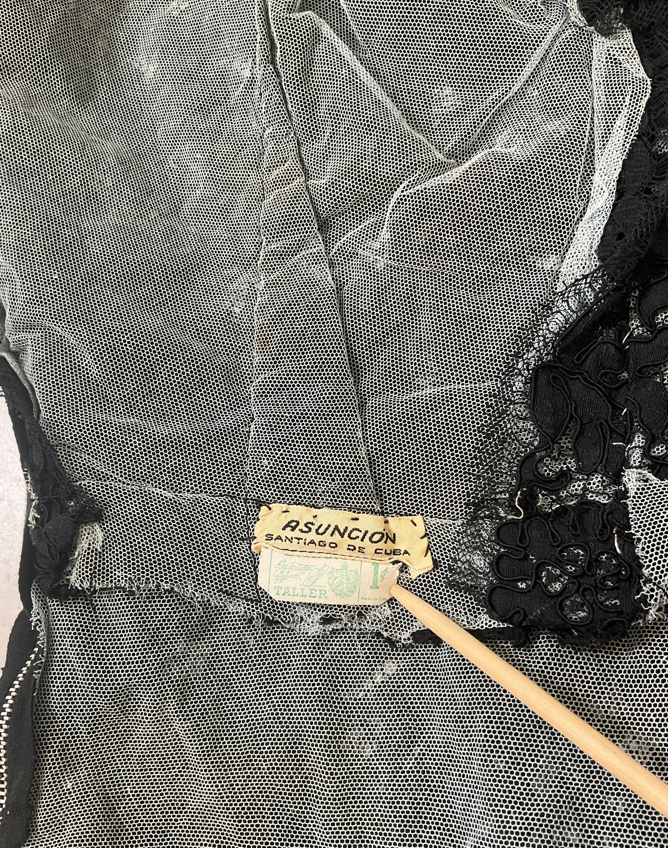 Asuncion Women's Vintage 1950s Black Lace Dress Silk Flowers Size 38 Bust READ