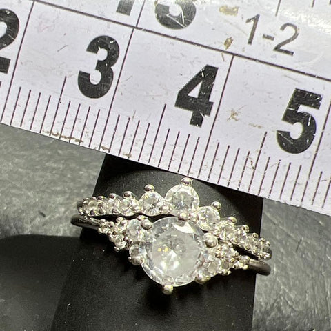 IBB 925 Sterling Silver Rhinestone Engagement Rings Set 3.09g