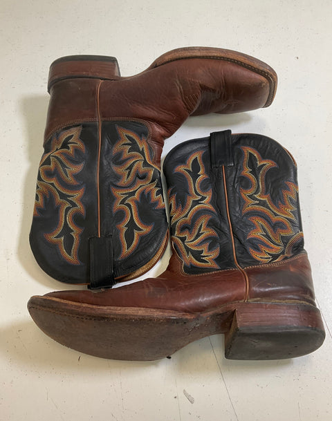Justin Brown Black Leather Square Toe Western Cowboy Boots Mens Size 9 D
