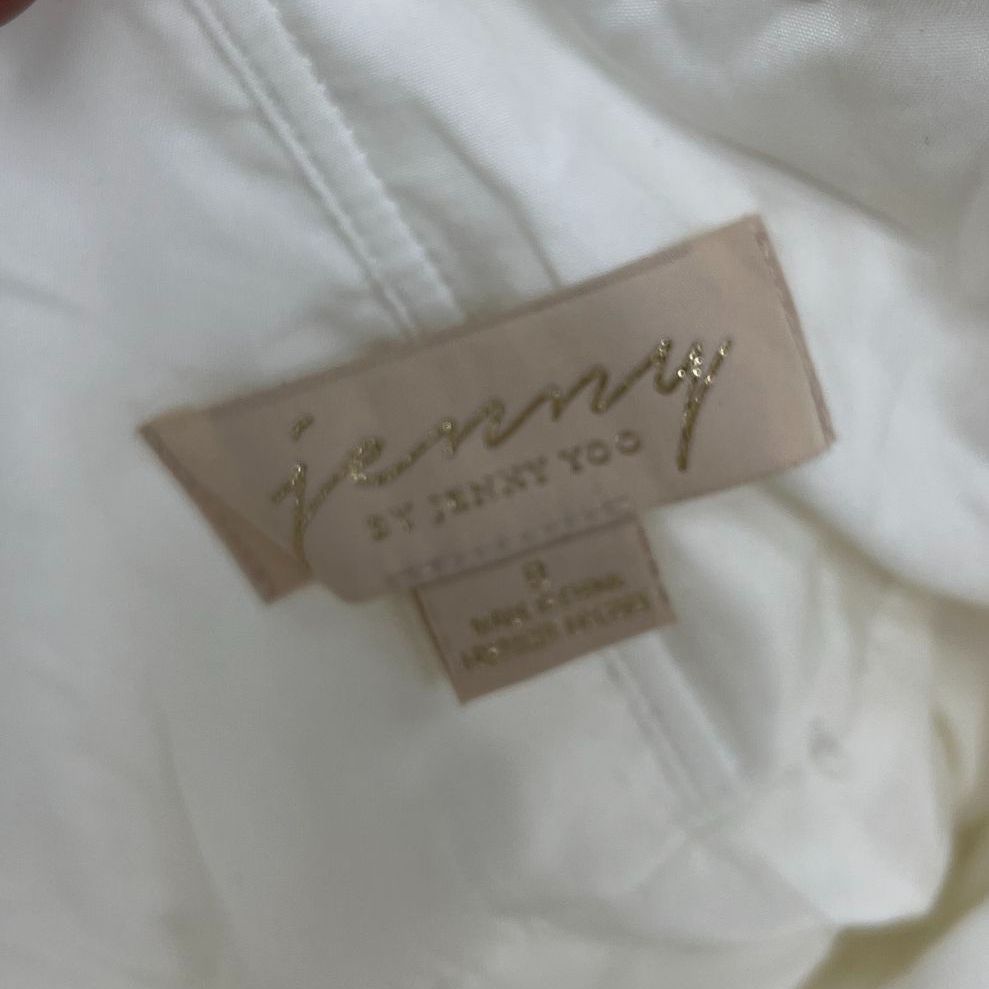 Women's Jenny Yoo White Sleeveless Wedding Dress Layered Look Short Train Size 8