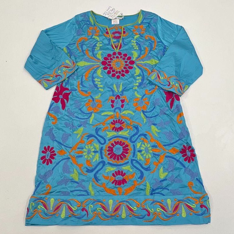 NWT Women's Gretchen Scott Blue Embroidered Polyester Side Zip Dress Size Small