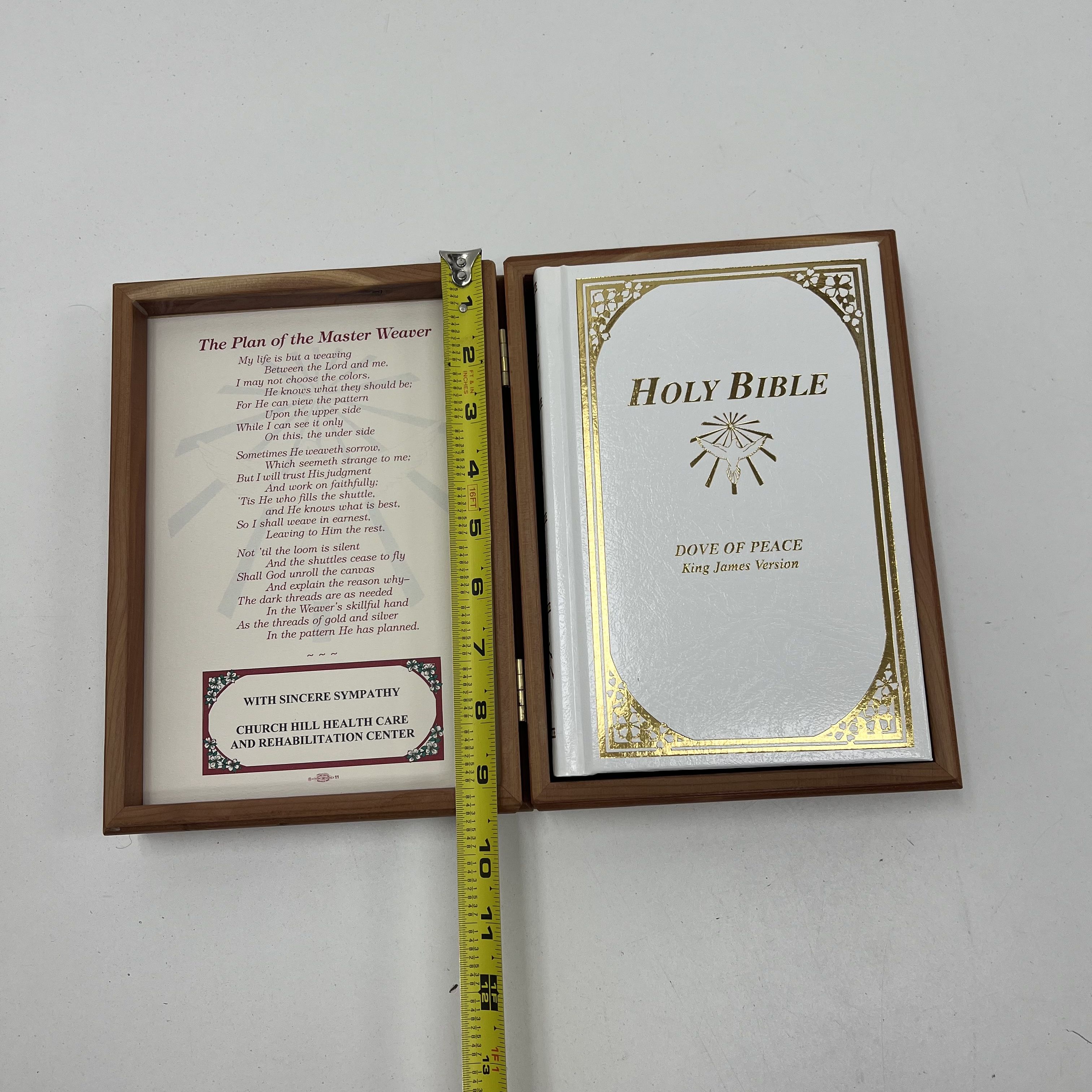 Holy Bible KJV Dove of Peace Ed in Engraved Montana Wood Presentation Box Case
