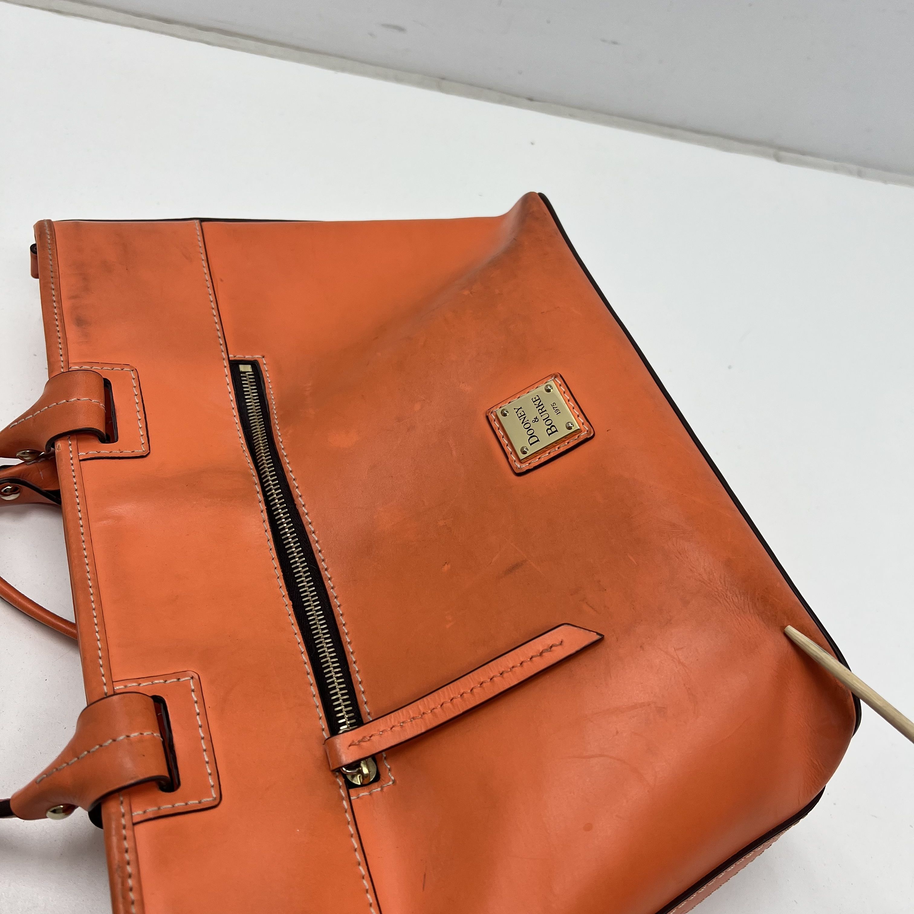 Dooney & Bourke Smooth Leather Small Shopper Tote Bag Orange Authenticated
