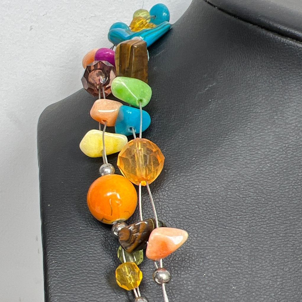 Big Ceramic Flower Pendant Beaded Necklace