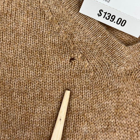 NWT Charter Club Heather Camel Cashmere V-Neck Pullover Sweater Women's M