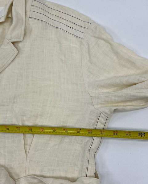 Anthropologie Ivory Belted Linen Blend Contrast Stitch Jacket Blazer Women's M