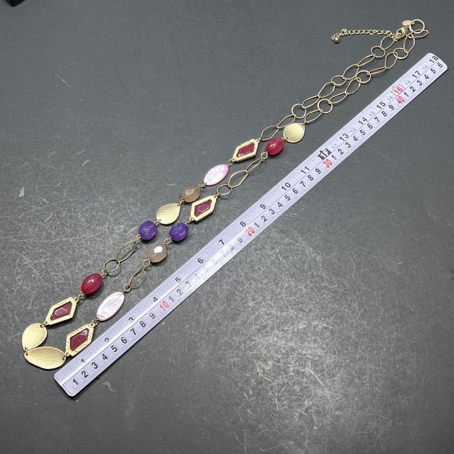 Chico's Gold tone Purple & Pink Rhinestone Necklace