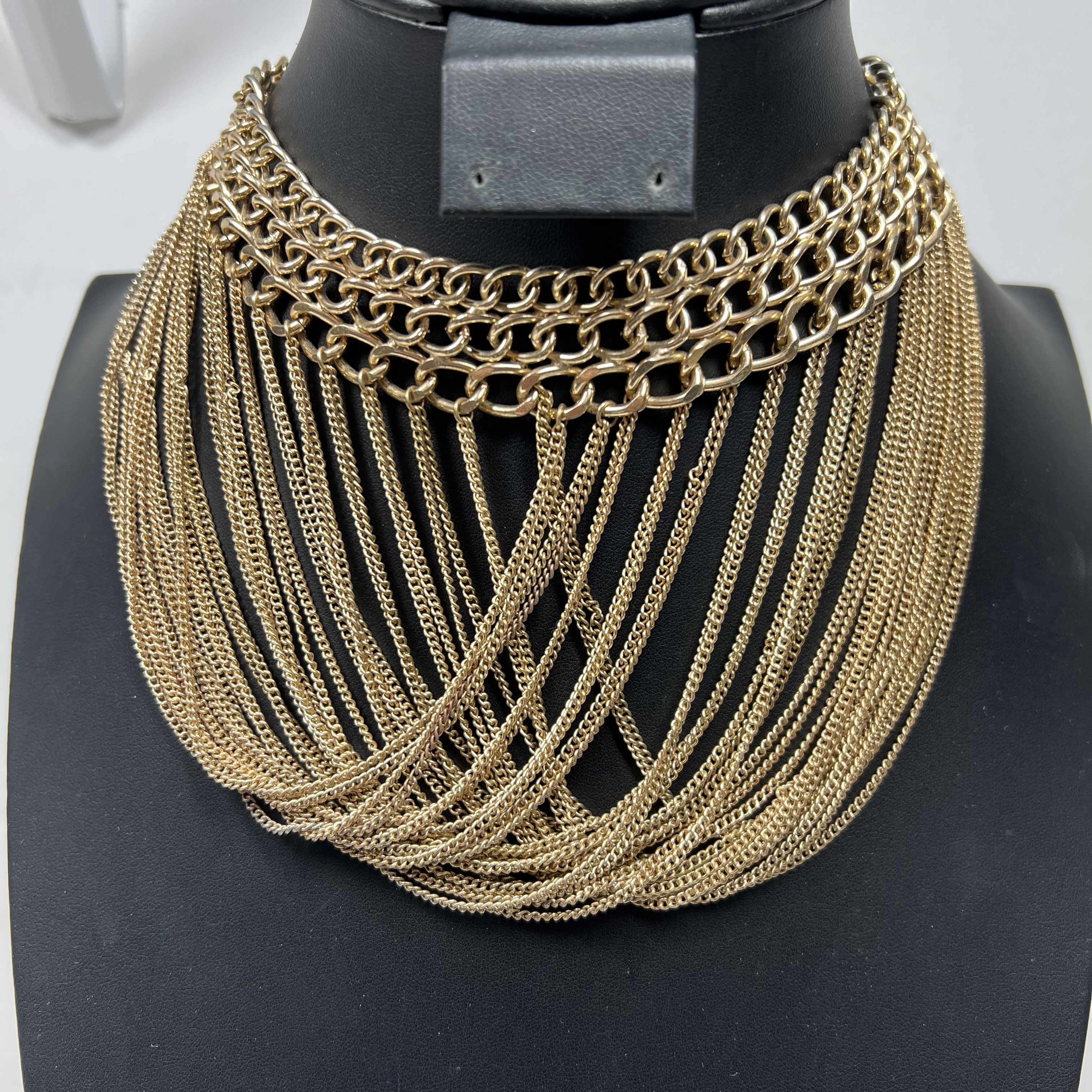 Steve Madden Gold Tone Cascading Chain Collar Choker Necklace