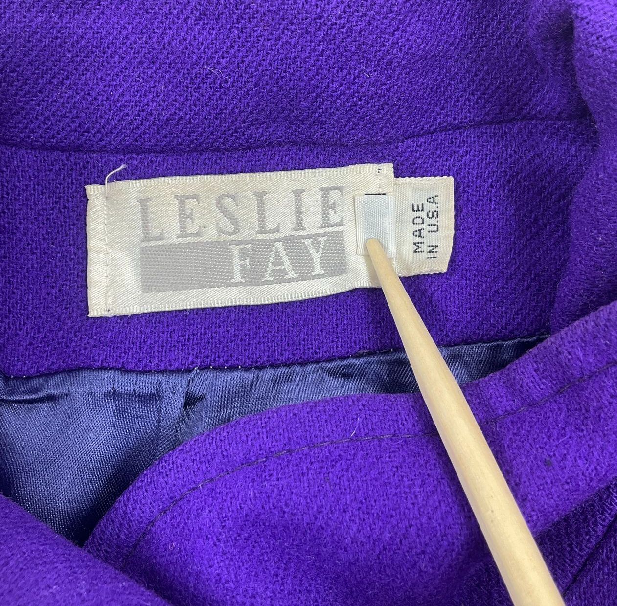 Vintage 80s Leslie Fay 100% Wool Coat Made in USA Purple Funnel Neck Size 4