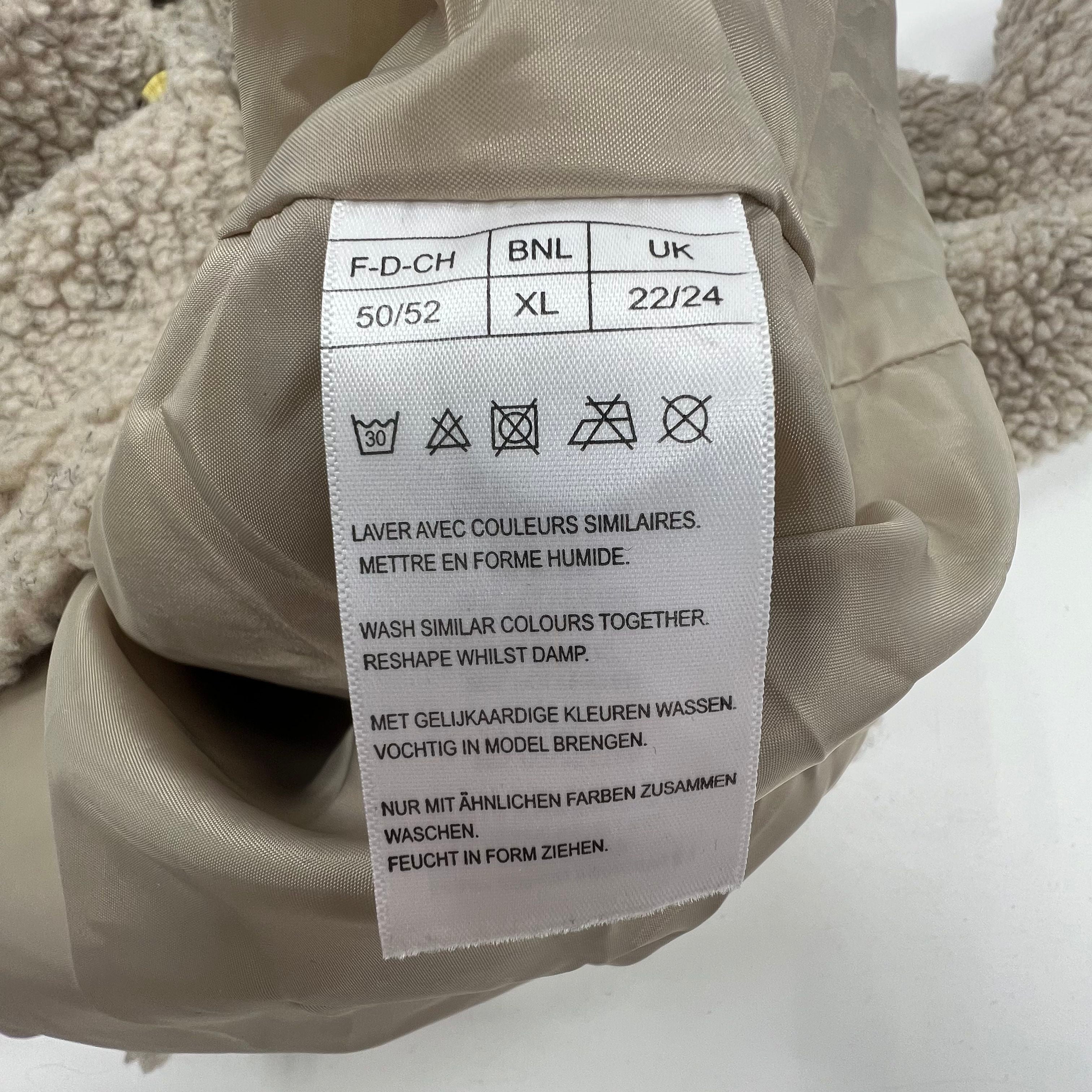 Vintage Damart Beige Sherpa Teddy Fleece Button Front Jacket Coat Womens XL