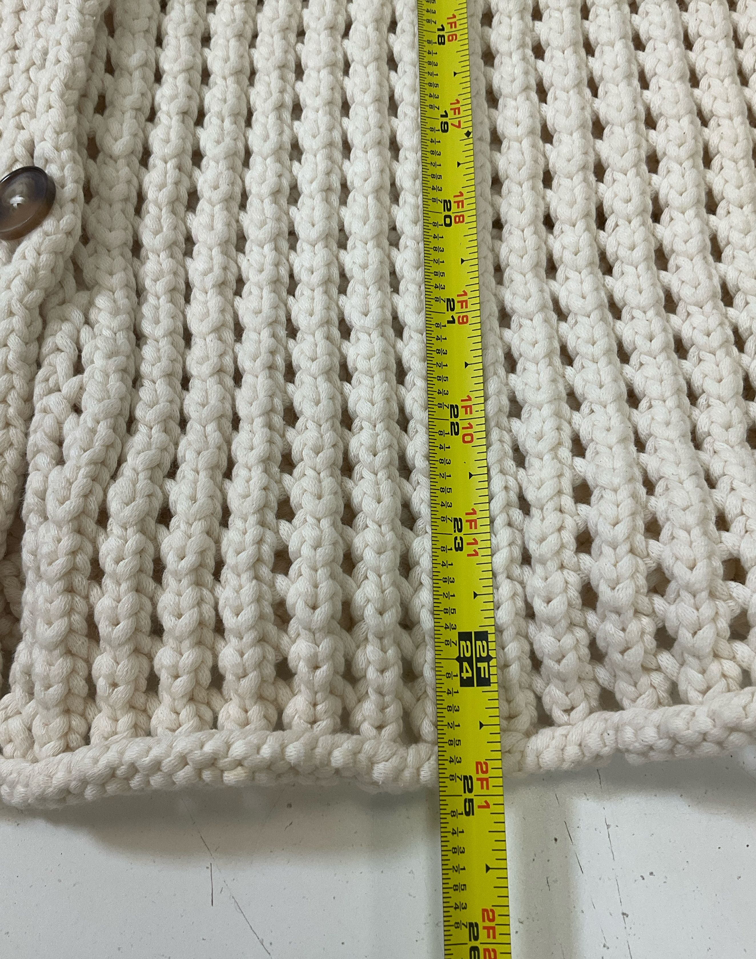 Leap Concept Women's Ecru Argos Open Knit Crochet Short Sleeve Cardigan Size M