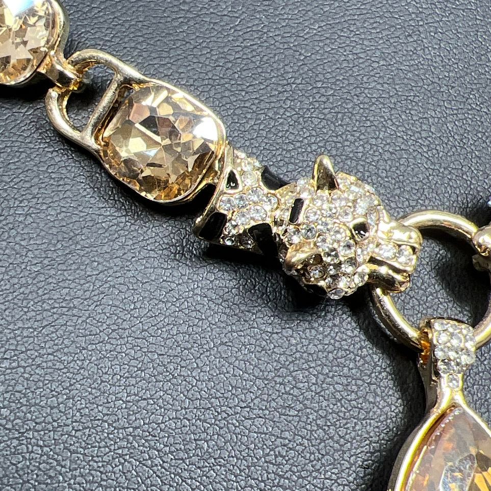 White Crystal Champagne Glass Big Cat Leopard Necklace NIB