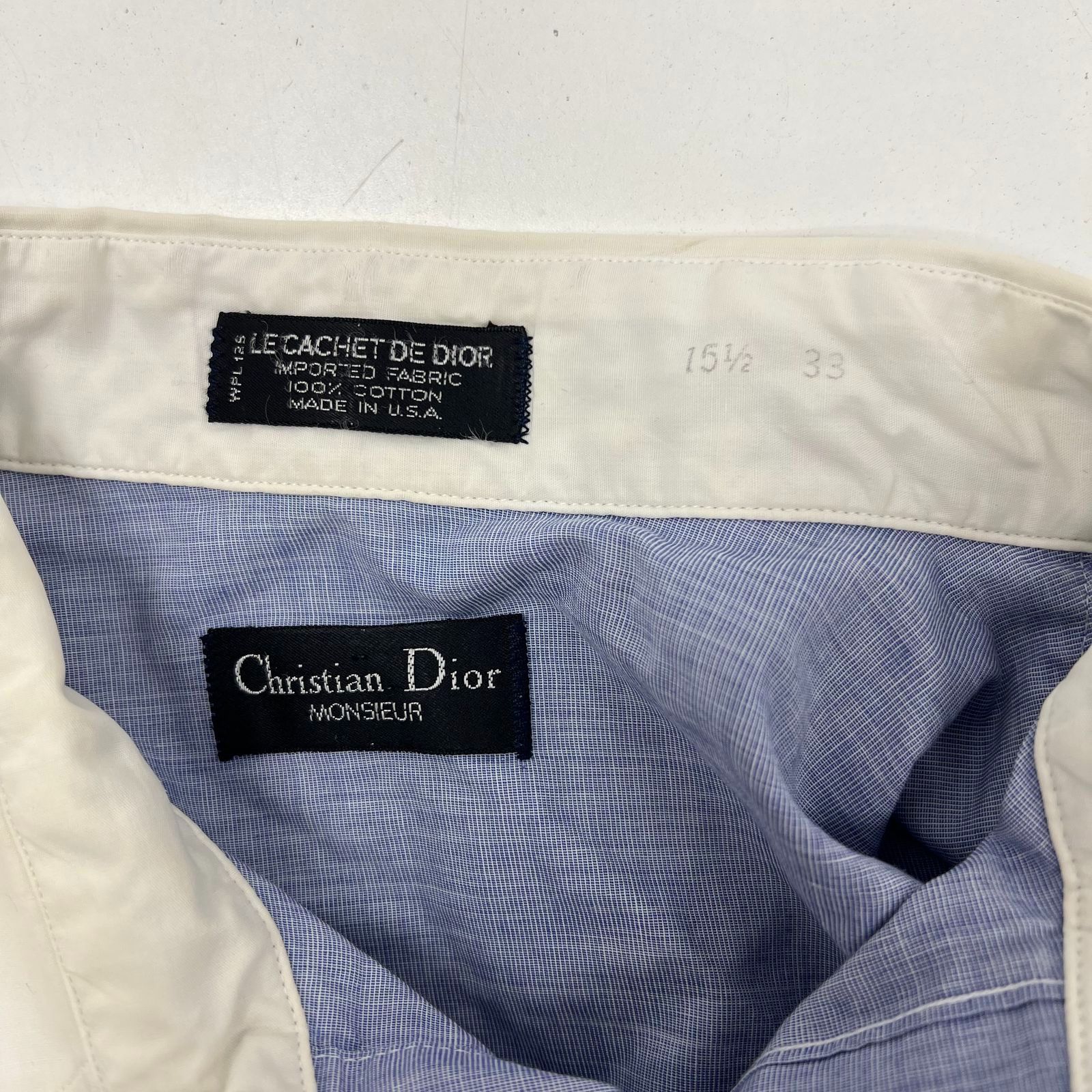 Vintage 80s Christian Dior Monsieur Banker Collar French Cuff Dress Shirt USA