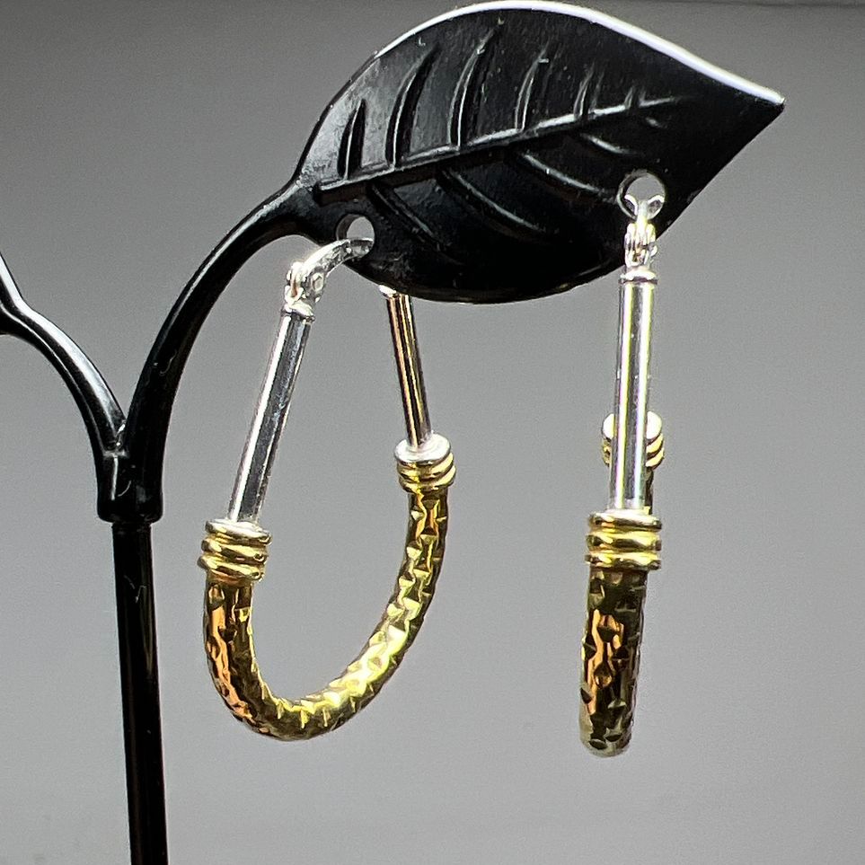 Le Calla Sterling Silver Two Tone Oblong Drop Earrings 4.79g