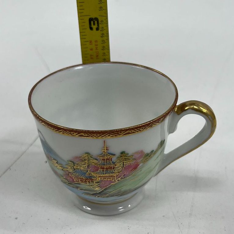 Vintage Kutani Japanese Porcelain Tea Set Hand Painted Gold Gilt 8 pc