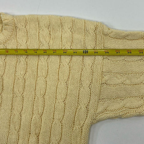 Vintage Women's Tony Lambert Light Yellow Cable Knit Pullover Sweater - Medium