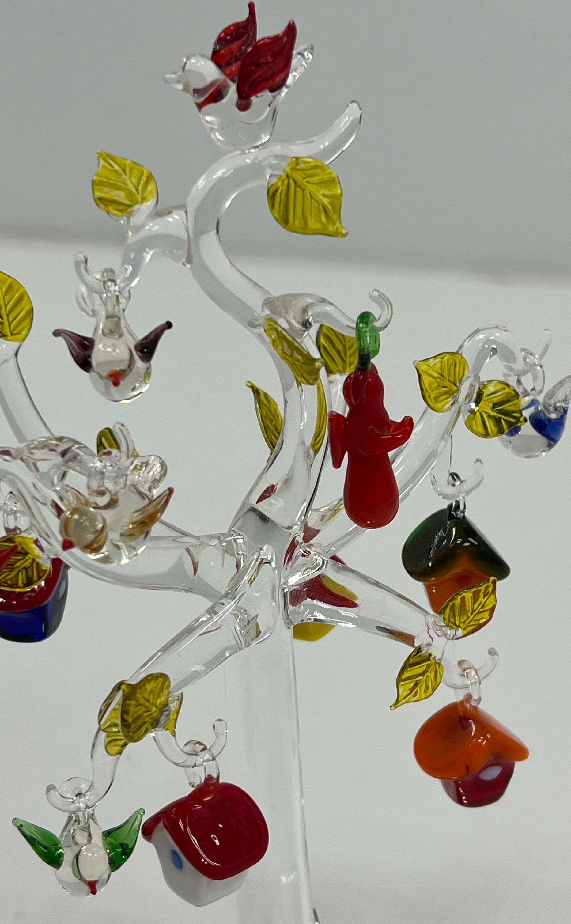 Hand Blown Glass Tree With Birds And Birdhouses Art Glass