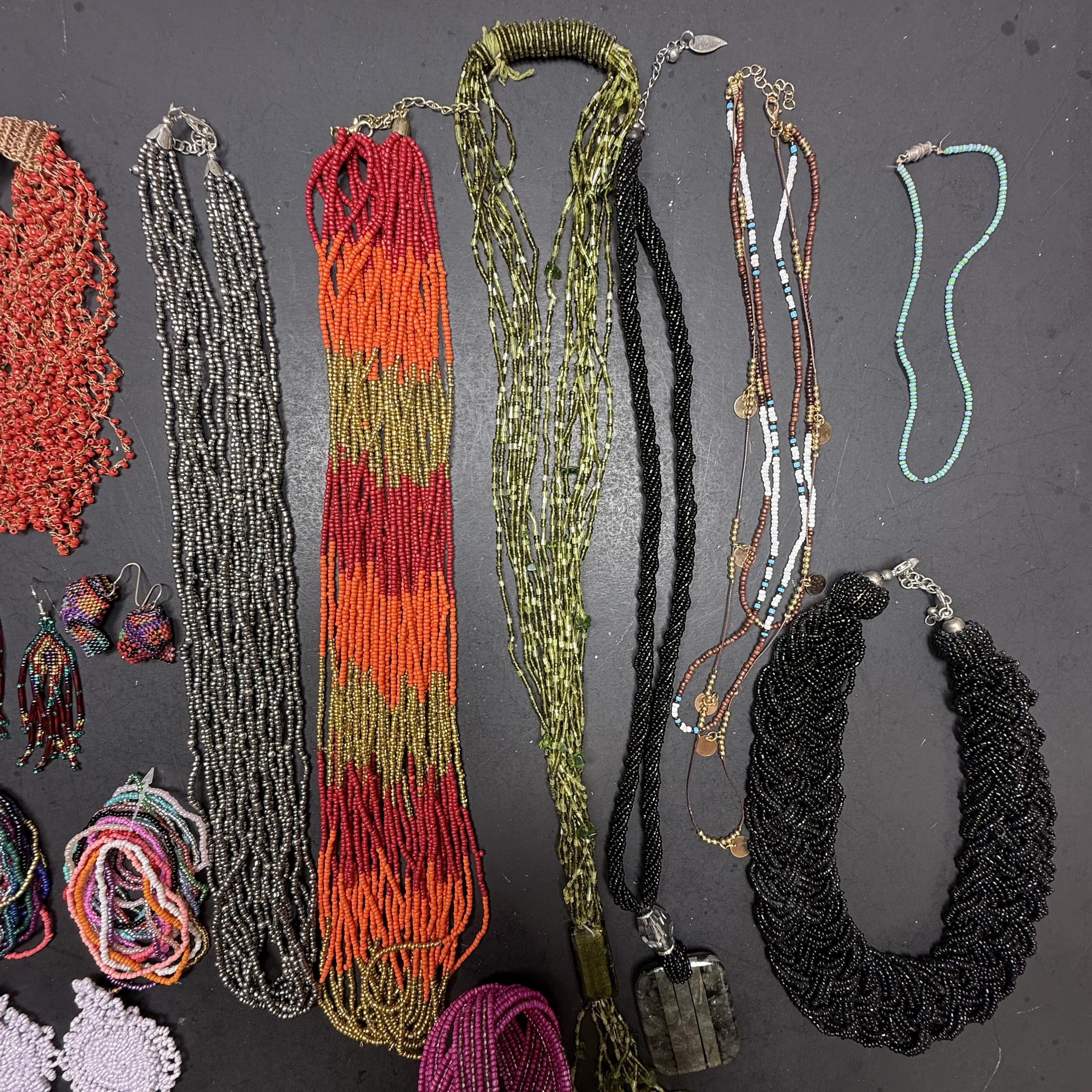 Boho Seed Bead Craft Jewelry Lot Necklaces Earrings Repurpose Assemblage AS-IS