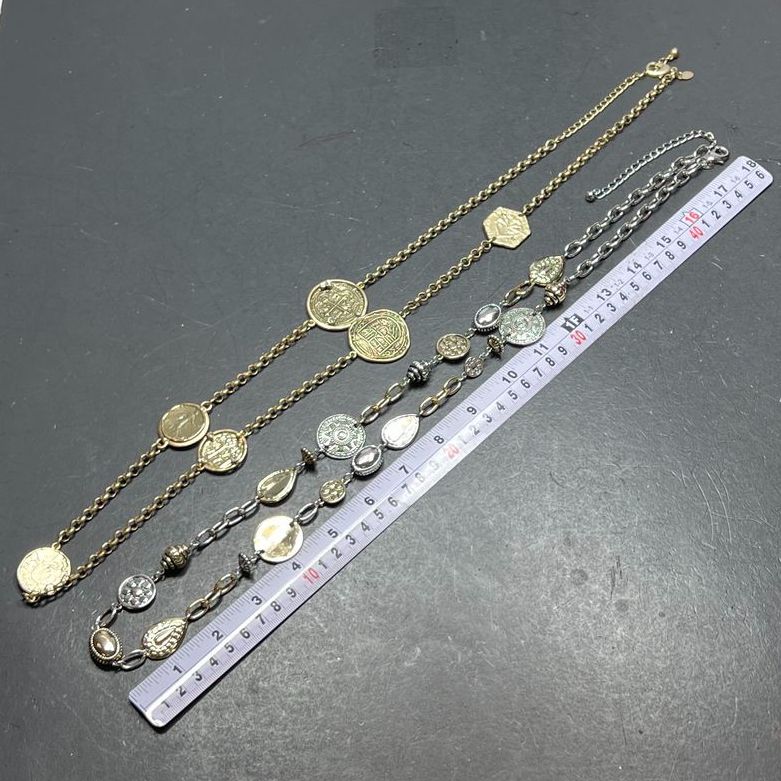 2 Chico's Chain Faux Coin Charm Necklaces