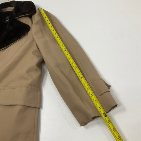 Vintage 70s JCPenney Tan Faux Fur Lined Trench Car Coat Jacket Mens 42R