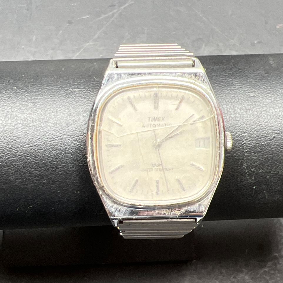 Timex Automatic 1983 E Line Watch Ticking *Cracked Scuffed Crystal