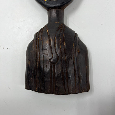 Vintage Handcrafted African Wood Bust Beaded Mask Sculpture South Africa 15"