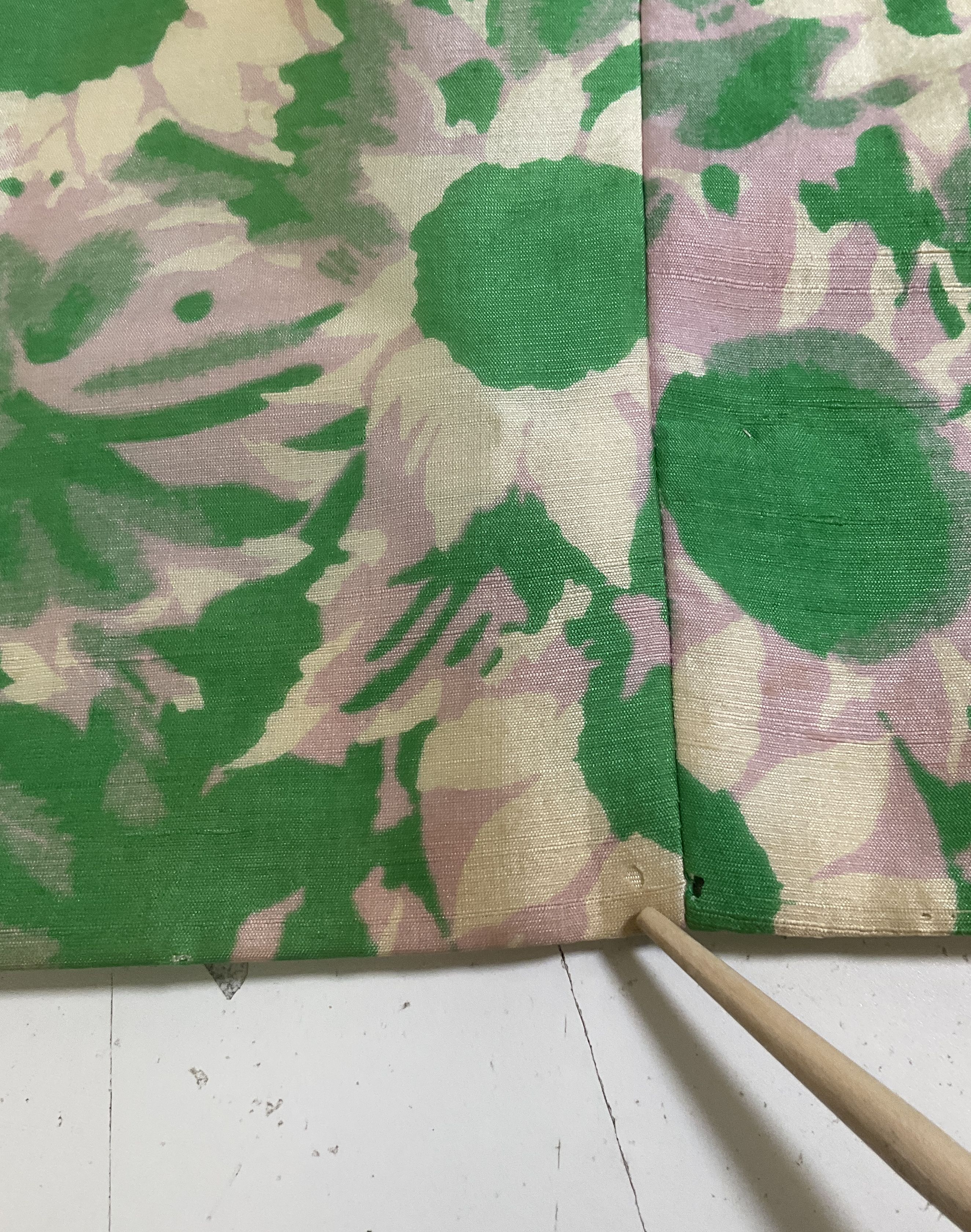 Vintage 1960s Handmade Silk Shantung Floral Two-Piece Dress Skirt Set Green