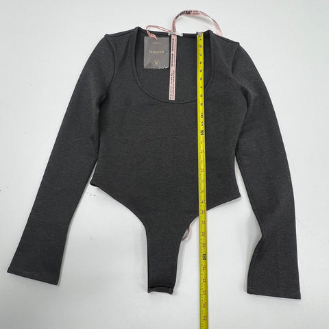 House of CB Marianna Charcoal Scoop Neck Bell Sleeve Bodysuit Women's M NWT