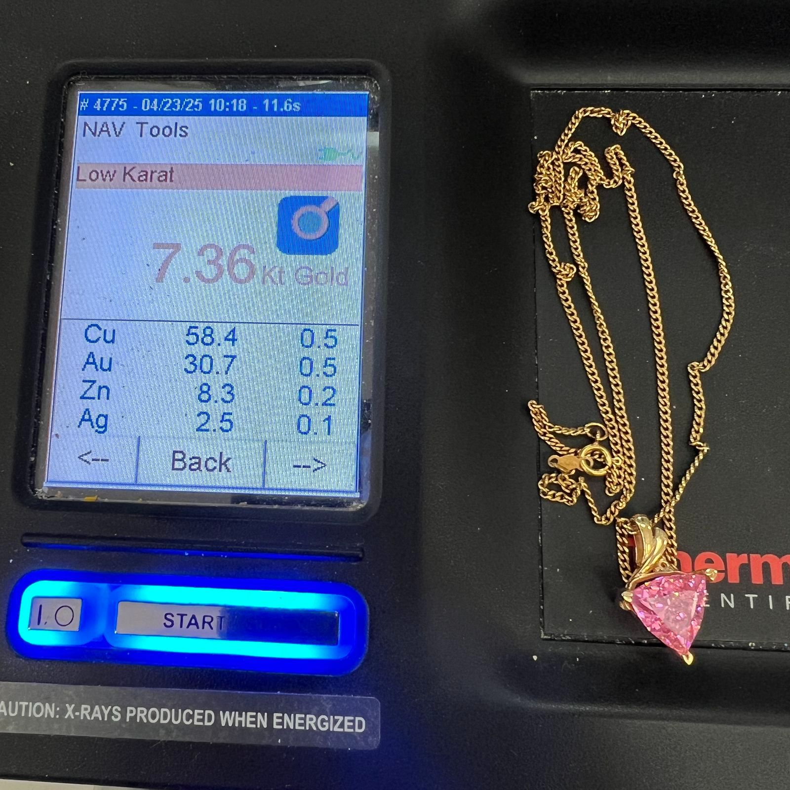 14K Yellow Gold Pink Crystal Pendant on GF Chain Necklace 8.2g