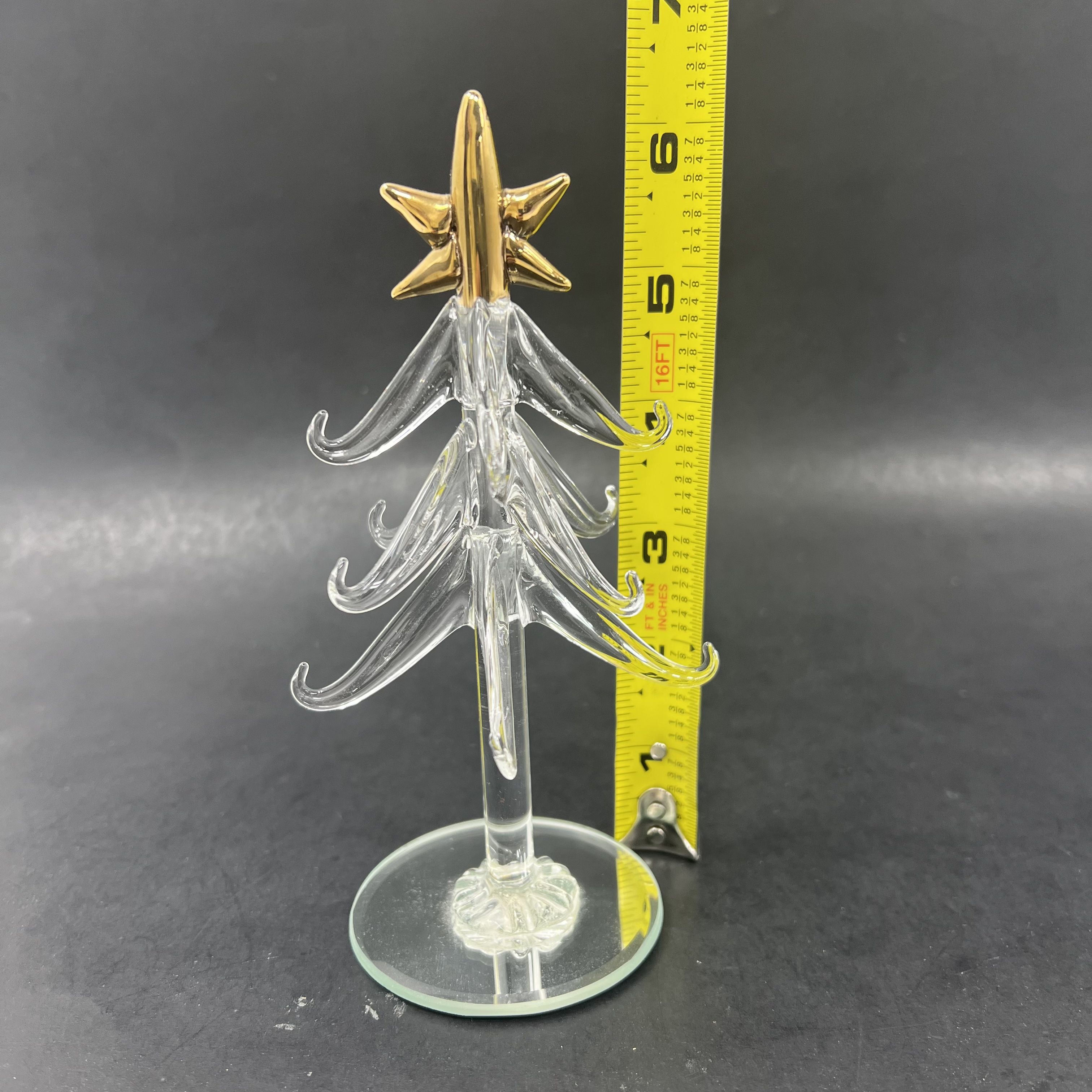 Hand Blown 13 Mini Ornaments Glass with Christmas Tree Art Glass Stand