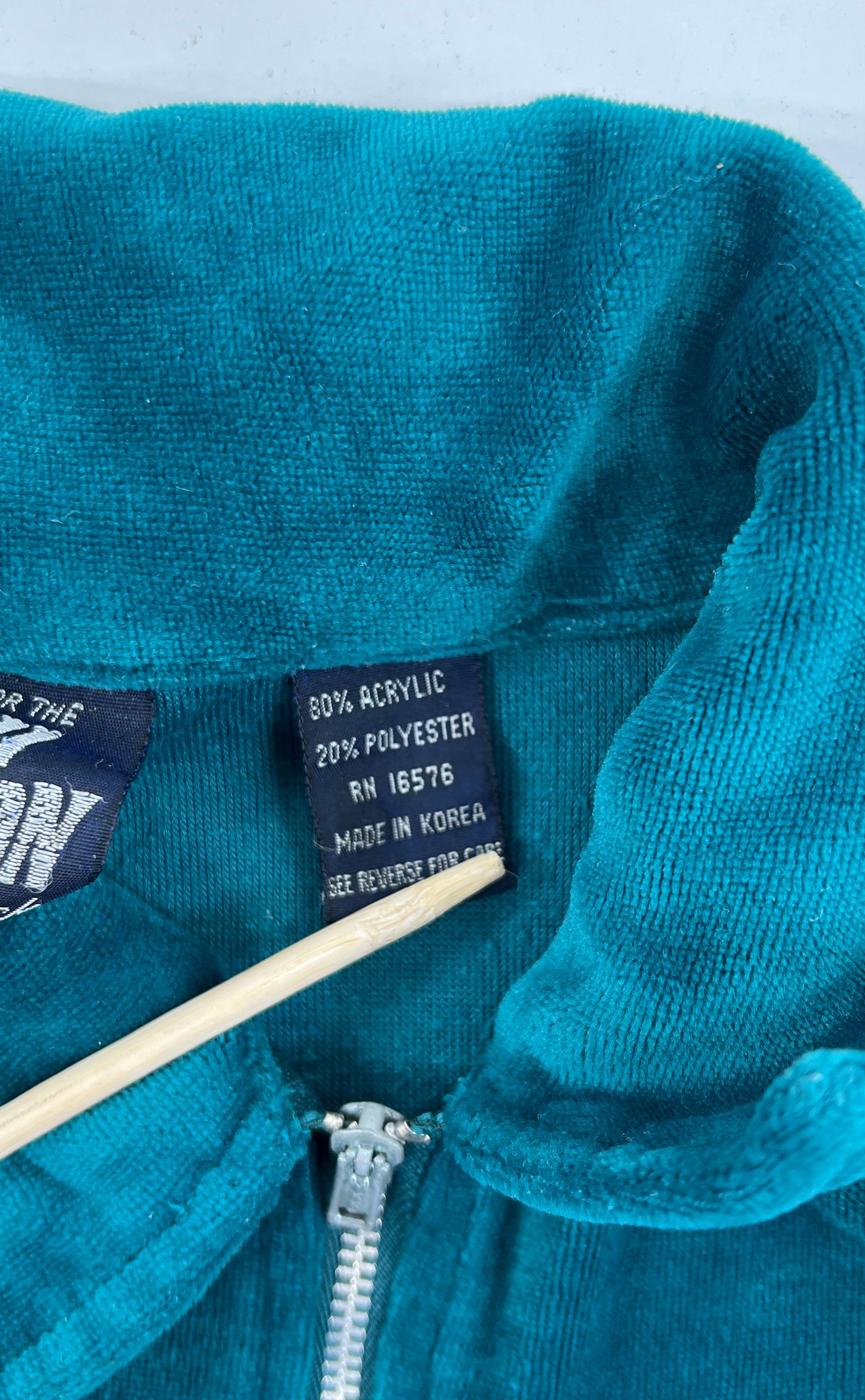 VTG Men's Tall Man Teal Acrylic Velour Banded Pullover 1/4 Zip Jacket - Size XLT