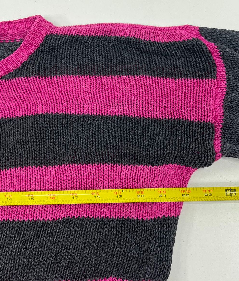 Vintage 80s Forenza Pink Black Striped Ramie Cotton Cardigan Sweater Womens S