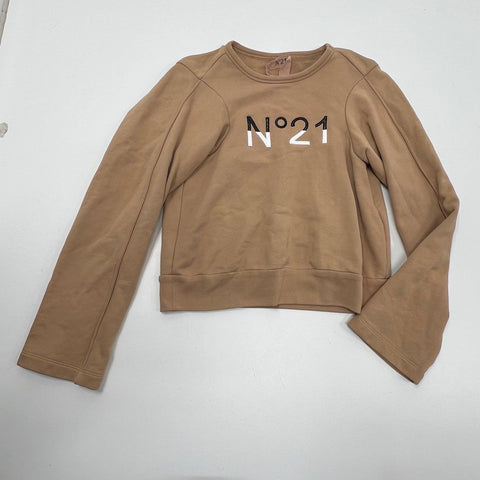 N°21 Tan Embroidered Logo Bell Sleeve Sweatshirt Pullover Women's Size 38