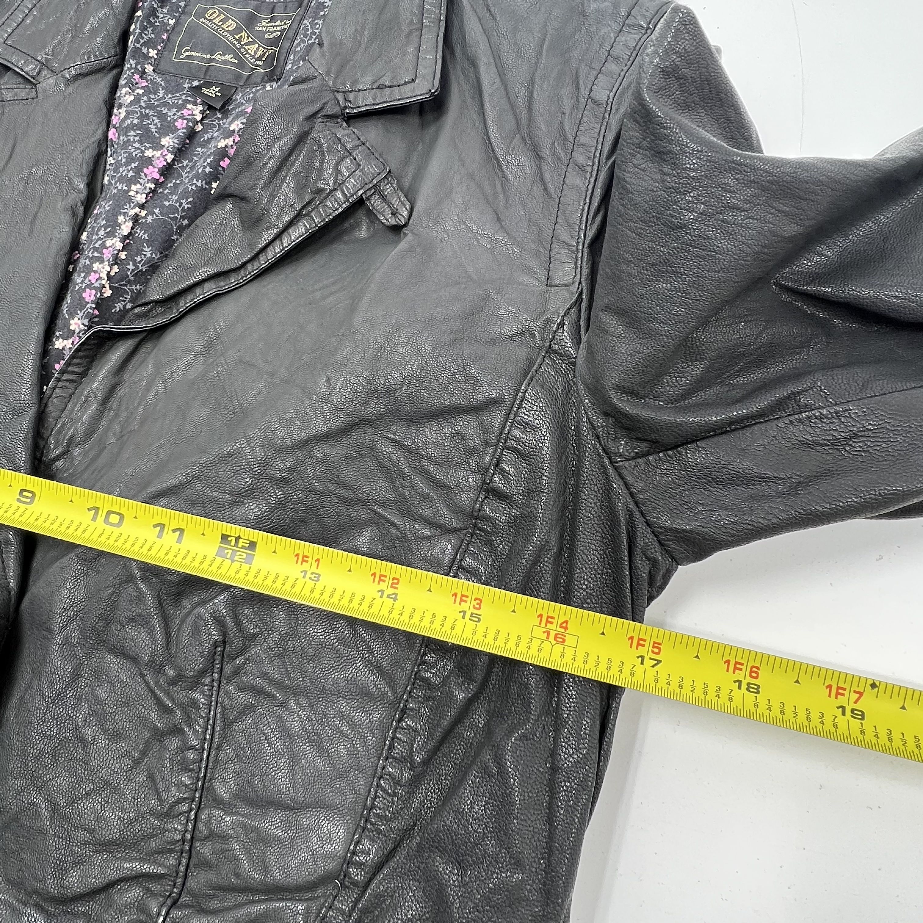 Vintage Y2K Old Navy Black Leather Blazer Floral Lined Jacket Womens M