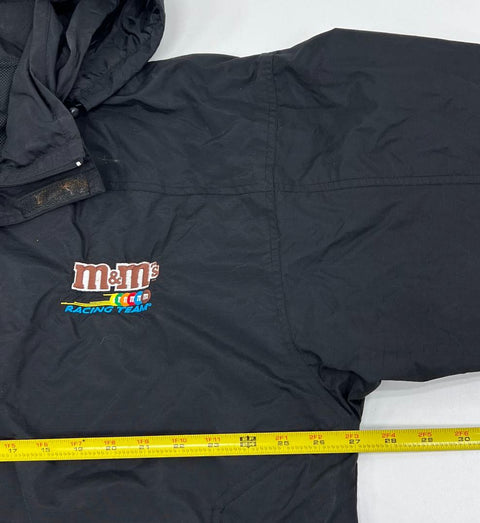 Vintage Y2K M&Ms Racing Black Hooded NASCAR Jacket Men's 2XL Tri-Mountain 38