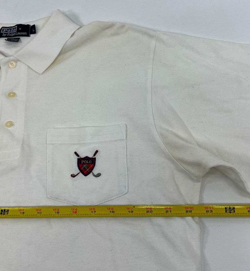 VTG Men's Polo Ralph Lauren Golf "White" Short Sleeve Polo Shirt - Size Large