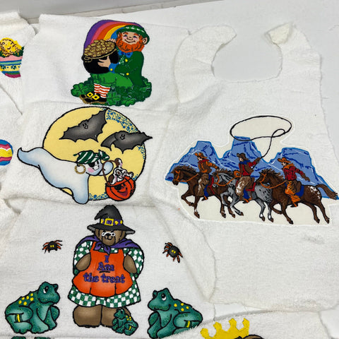 Vintage 80s Unbranded Puffy Graphic Baby Bibs Lot Unfinished Craft Holiday