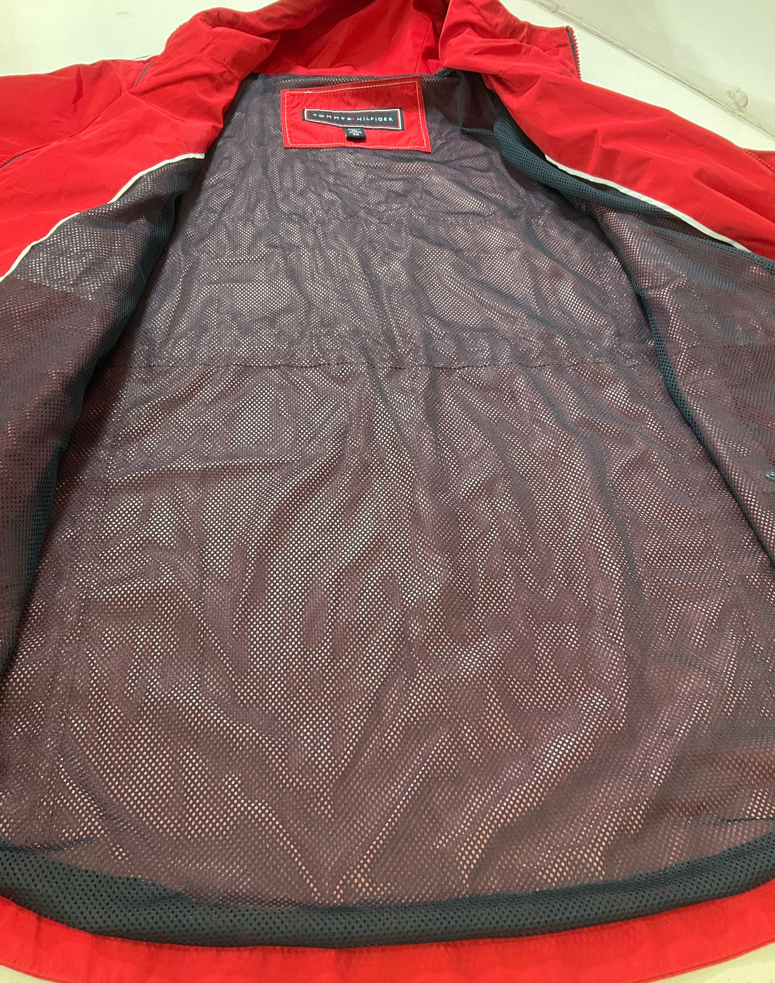 Tommy Hilfiger Women's Red Hooded Windbreaker Jacket Drawstring Waist Size XL