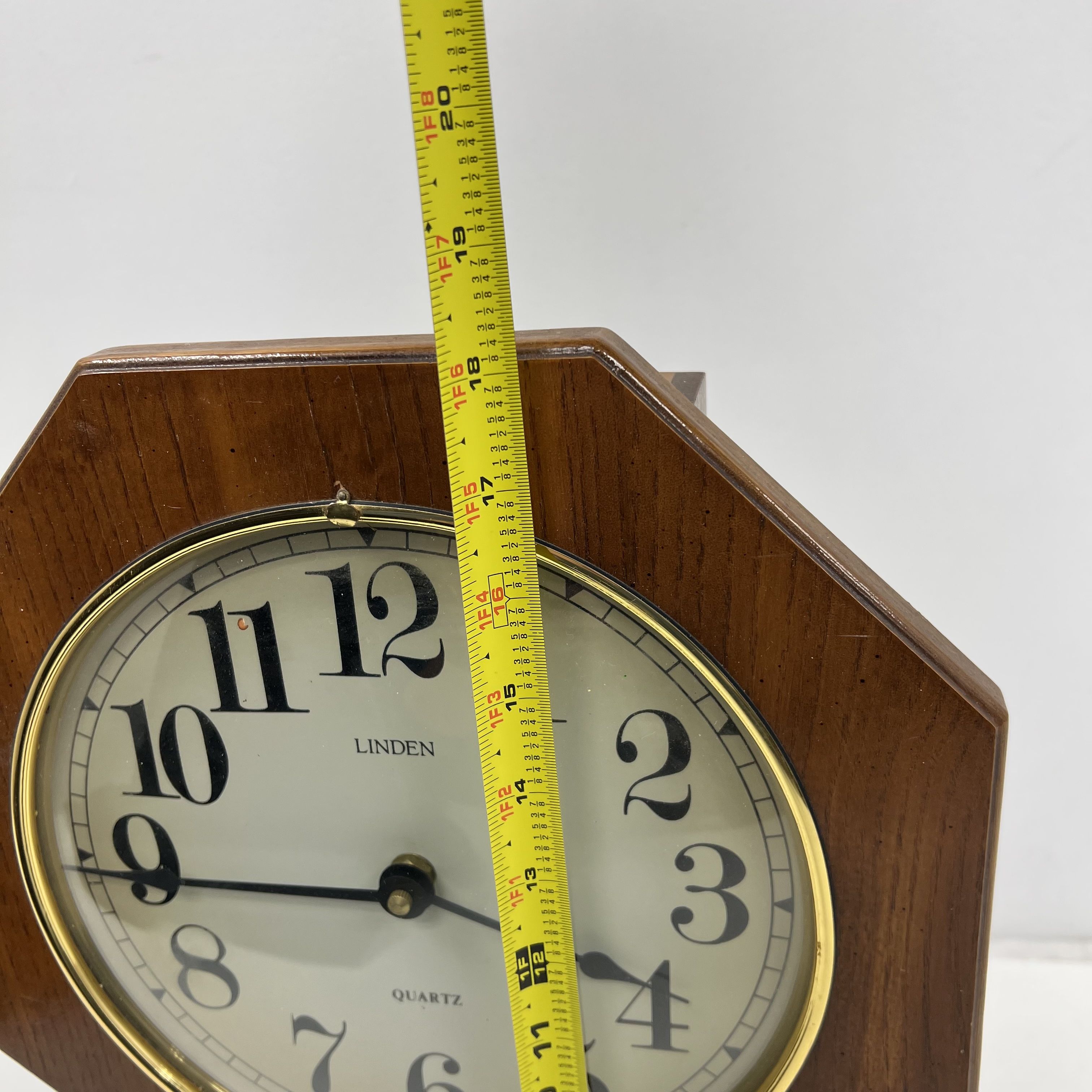 Vintage Linden Quartz Wooden Wall Analog Clock Not Tested 18" Gold Tone Hardware