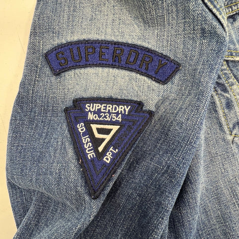 SuperDry Blue Copper Black Denim Patched Trucker Jacket Men's Size L
