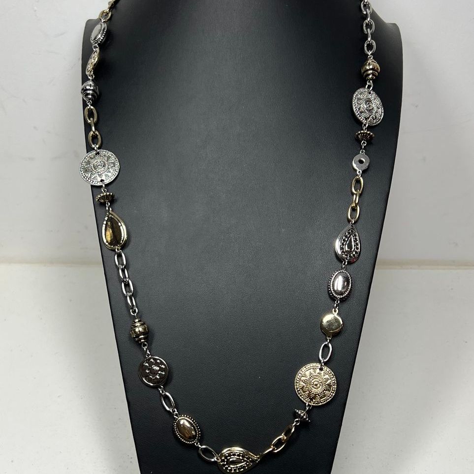 2 Chico's Chain Faux Coin Charm Necklaces