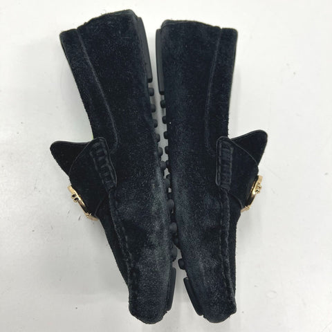 Tory Burch Howell Court Black Suede Gold Logo Driving Loafers Women's Size 7