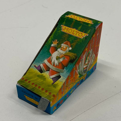 Vintage 1975 Shackman Santa Spinner Tin Litho Christmas Tree Toy Molto Box