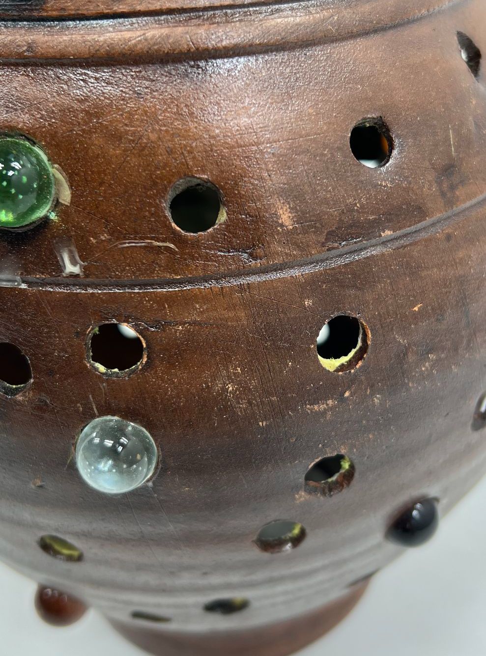 Vintage Moroccan Style Terracotta Candle Holder Luminary with Glass Marbles