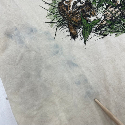 Vintage 80s Raccoon Wildlife Animal Graphic T-Shirt Single Stitch Sz S