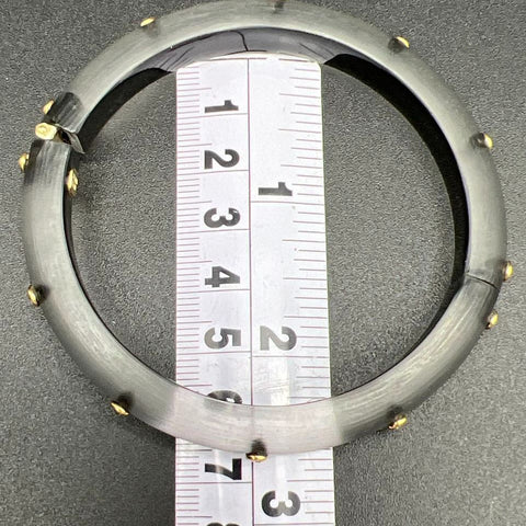Alexis Bittar Signed Gray Lucite Rhinestone Studded Hinged Bangle Bracelet 6.75"