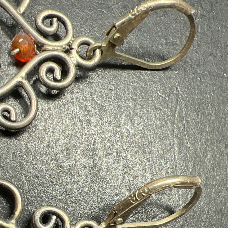 925 Sterling Silver Orange Semi-Precious Bead Dangle Earrings