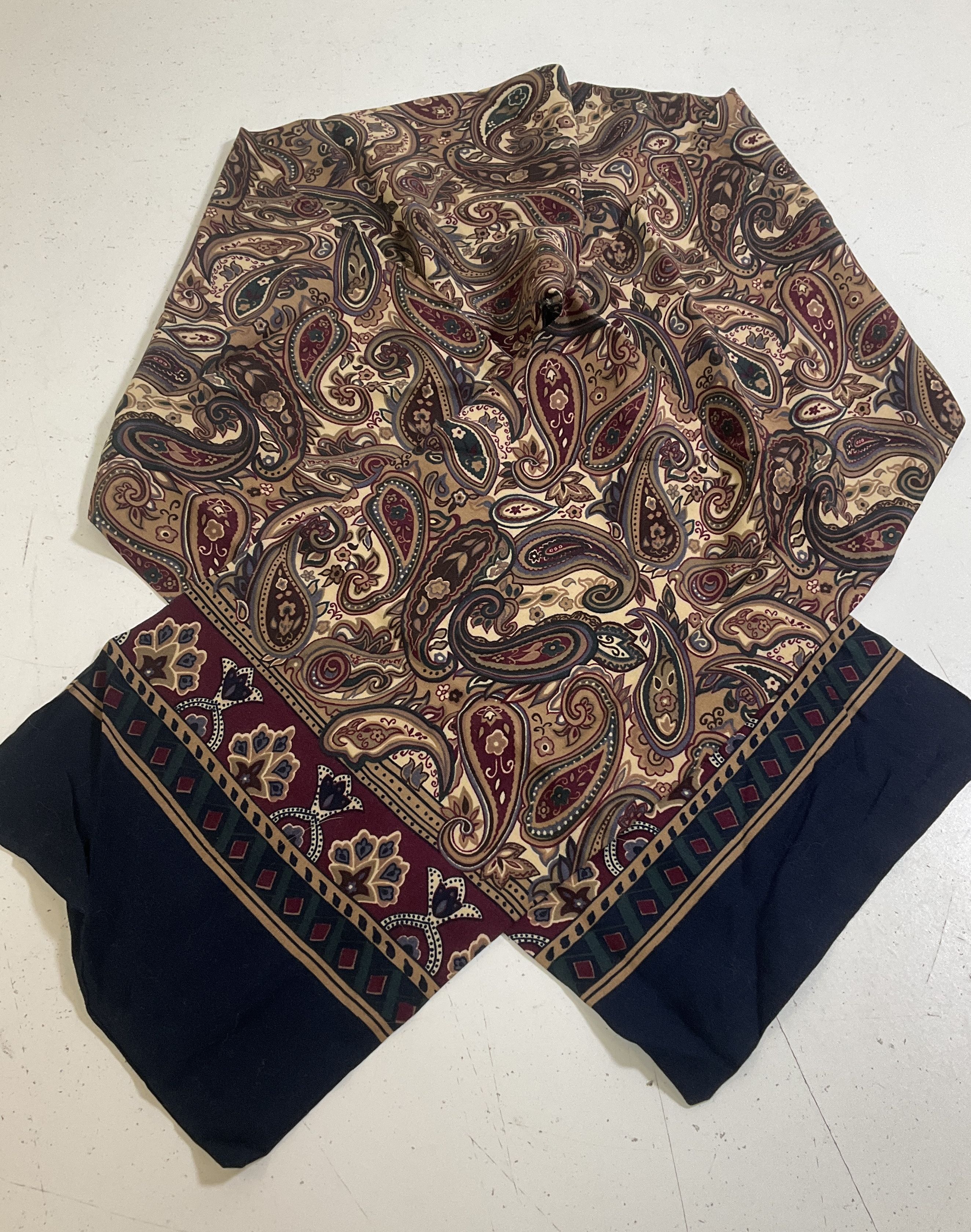 Vintage Scarf & Handkerchief Lot 9 Pcs Mixed Floral Paisley Plaid Silk Cotton