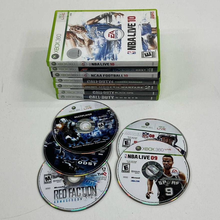 Microsoft Xbox 360 Mixed Games Lot in Cases UNTESTED Red Faction NBA COD HALO3